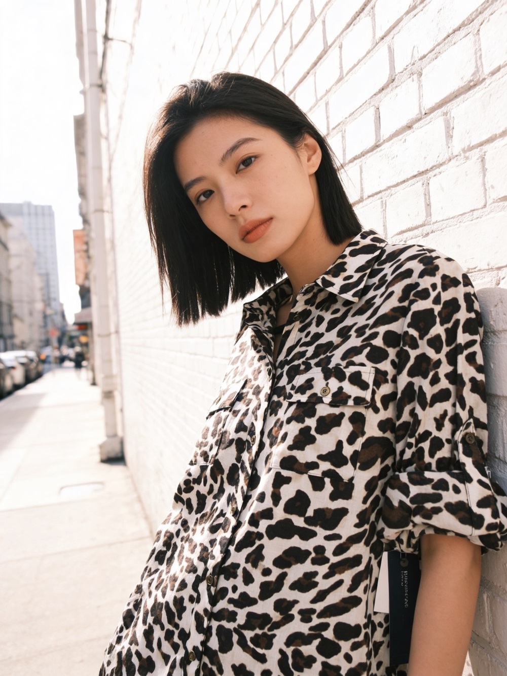 NWT  Leopard Print Button-Up Blouse - White & Brown, Travel Ready,  Casual